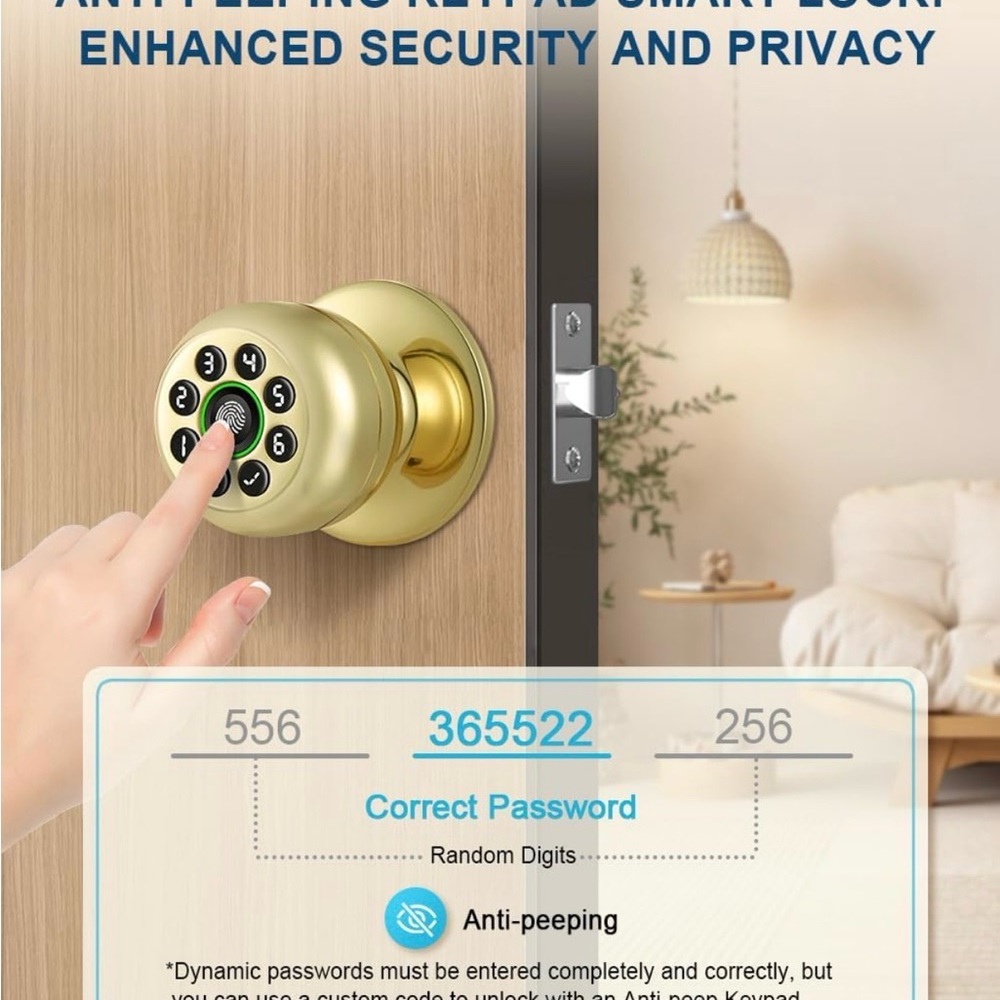 Smart Door Knob w/ Keypad & Fingerprint | App Control Lock | K10 Plus - Picture 3 of 9